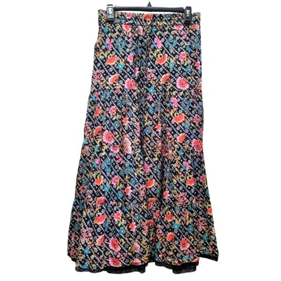 Sz 18/20 100% Cotton Multicolor Floral Lace Hem A Line Maxi Drawstring Skirt - Picture 1 of 4